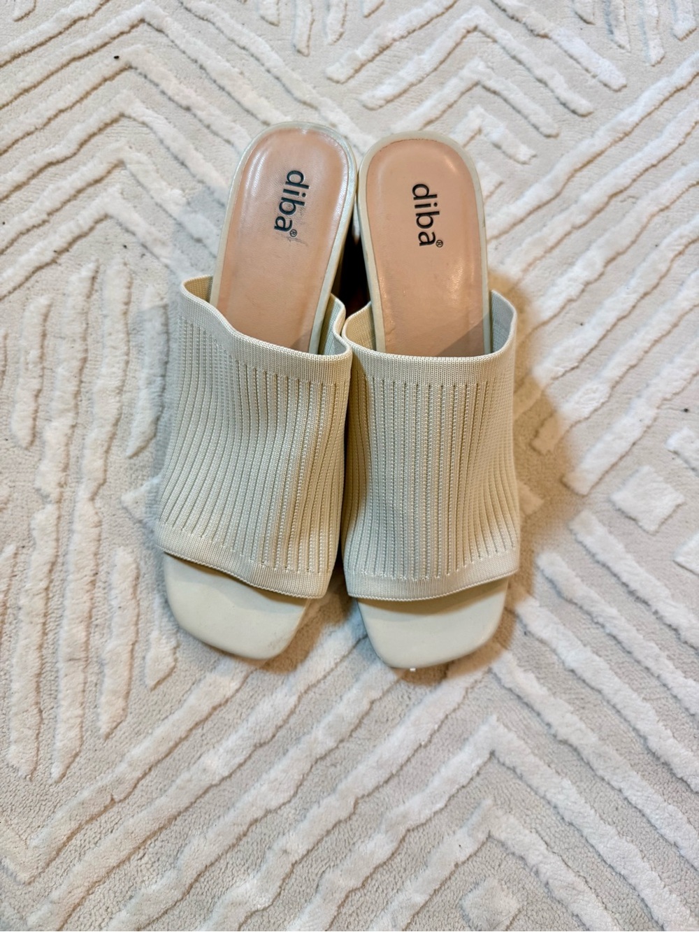 Diba Cream Knit Slide Mule Heels, 8M